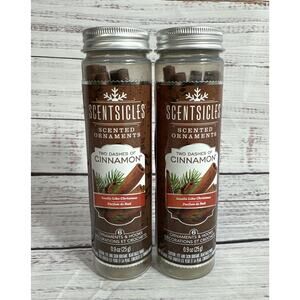 SCENTSICLES Holiday Two Dashes Cinnamon 6 Ornament Sticks with Hooks 2 Bottles